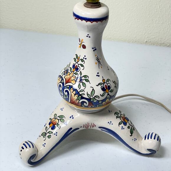 Vintage French Floral Painted Table Lamp R Delarue Cottage Prairie Boho Country - Picture 4 of 12